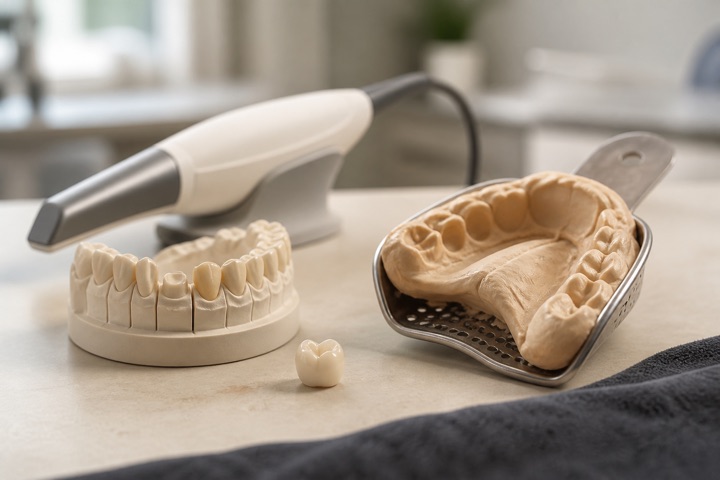Digital scanner, dental crown, and impression model